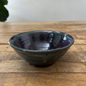Art Studio Pottery Stoneware Bowl 5.5" Dark Blue Tones Salt Glaze